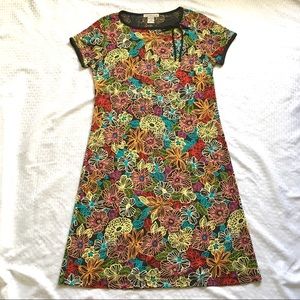 Short Sleeve Multicolor Floral Poly Knit Dress SzM